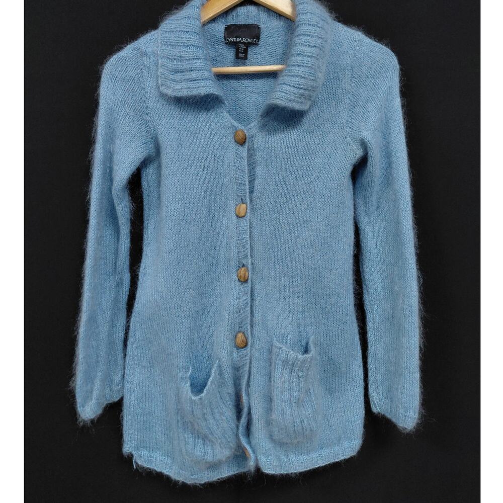 Cynthia Rowley Blue Knit Cardigan Sweater Solid Long Sleeve Women Size M